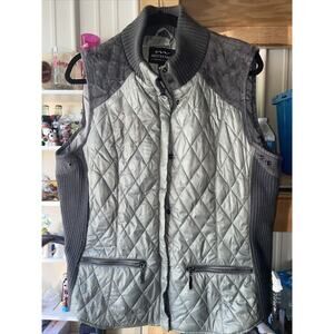 Montanaco Womens‎ Puffer Vest Knit Faux Leather Trim XL Sliver Gray